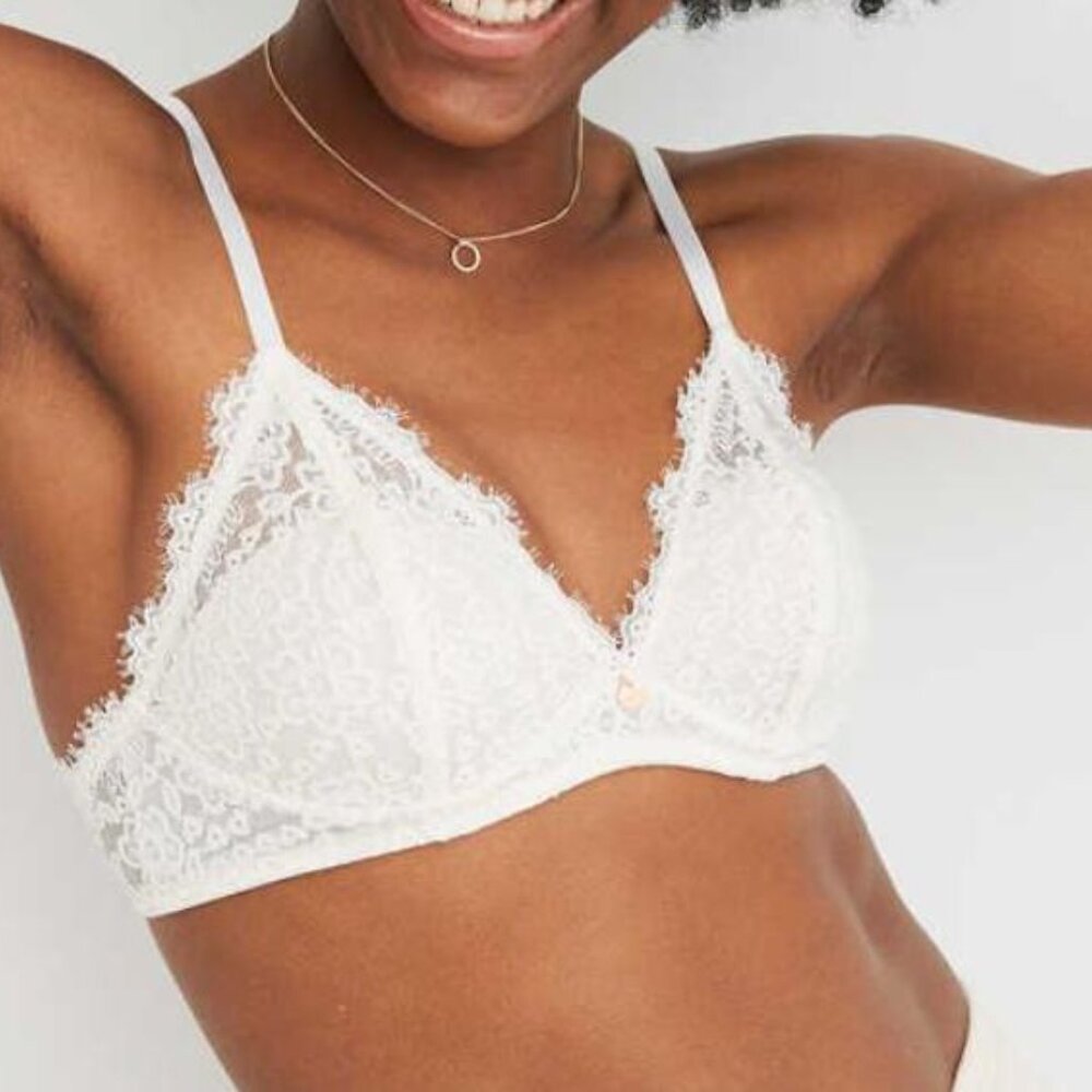 Aerie Off White Real Happy Wireless Push Up Eyelash Lace Convertible Bra